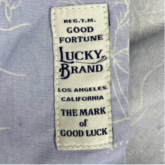 Lucky Brand Mens Button Up Short Sleeve Blue with Palm Tree Print XL 100% Cotton - Picture 4 of 6